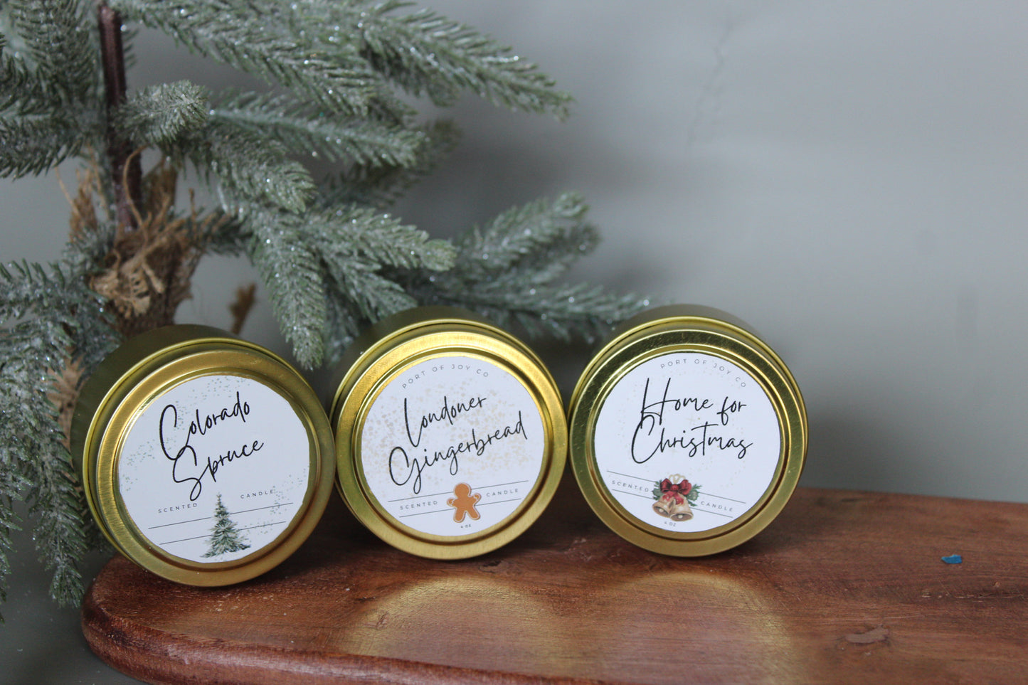 Christmas Gift Set of 3 Golden Tin Candles