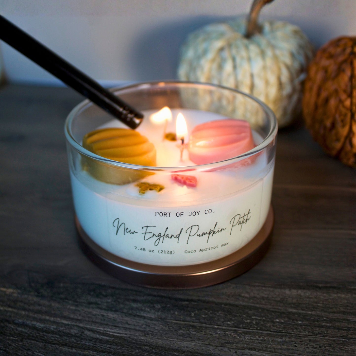 Port of Joy Pumpkin Patch eco-friendly candle, the perfect Christmas 2025 gift for friends, featuring a warm and cozy fall-inspired fragrance.
