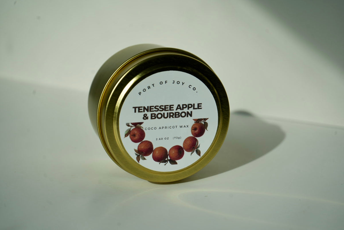 Fall apple cinnamon and bourbon scented travel candle