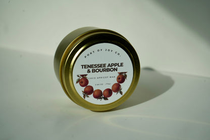 Fall apple cinnamon and bourbon scented travel candle
