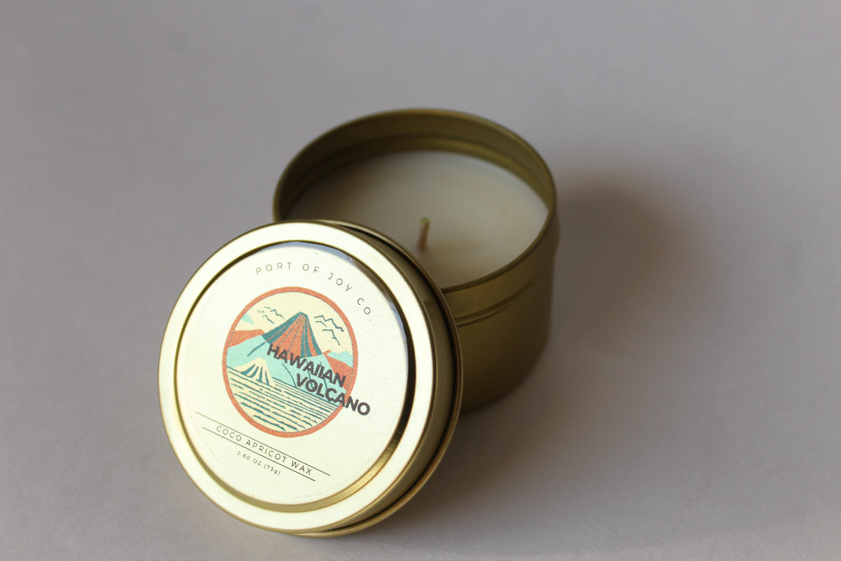 Handmade coconut apricot wax candle inspired by Hawaiian beaches and island breezes.