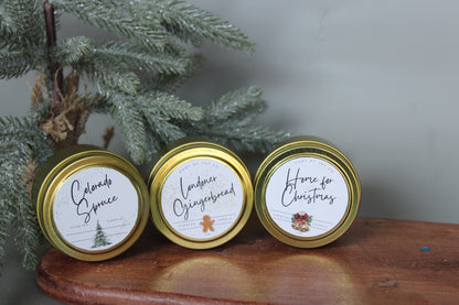 Christmas Gift Set of 3 Golden Tin Candles