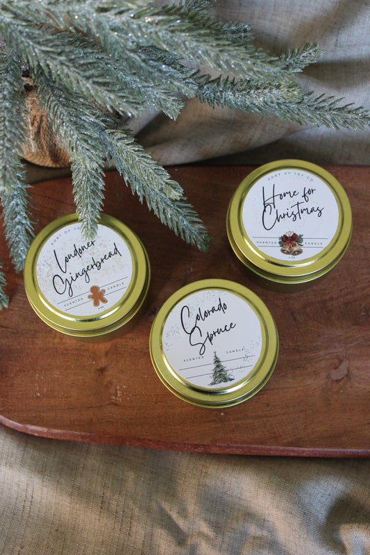 Christmas Gift Set of 3 Golden Tin Candles