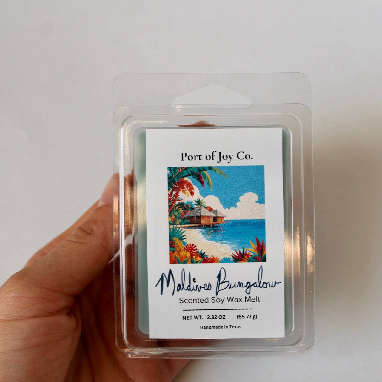Port of Joy Maldives coastal wax melt with clean soy wax in minimalist packaging