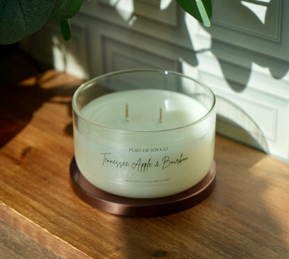 Apple Bourbon 2-wick scented candle with apple, cinnamon and maple fall fragrance