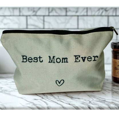 makeup bag on top of bathroom counter