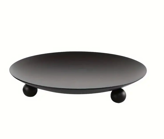 black metal round tray for holding candles or jewlery