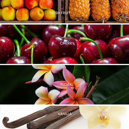 scent profile of the scent. Bright scented candle featuring sweet strawberry, fresh melon, juicy pear, and soft florals.