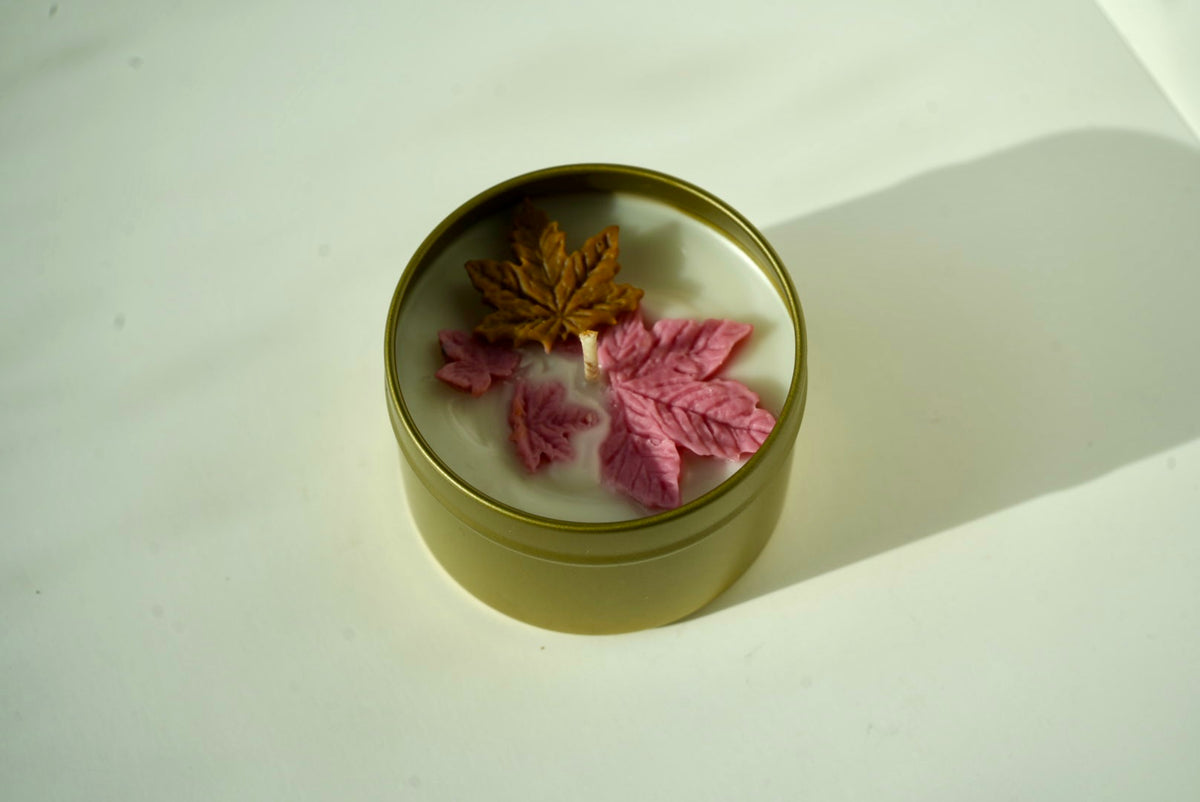 Cashmere Cedar mini scented candle in a portable 4 oz container