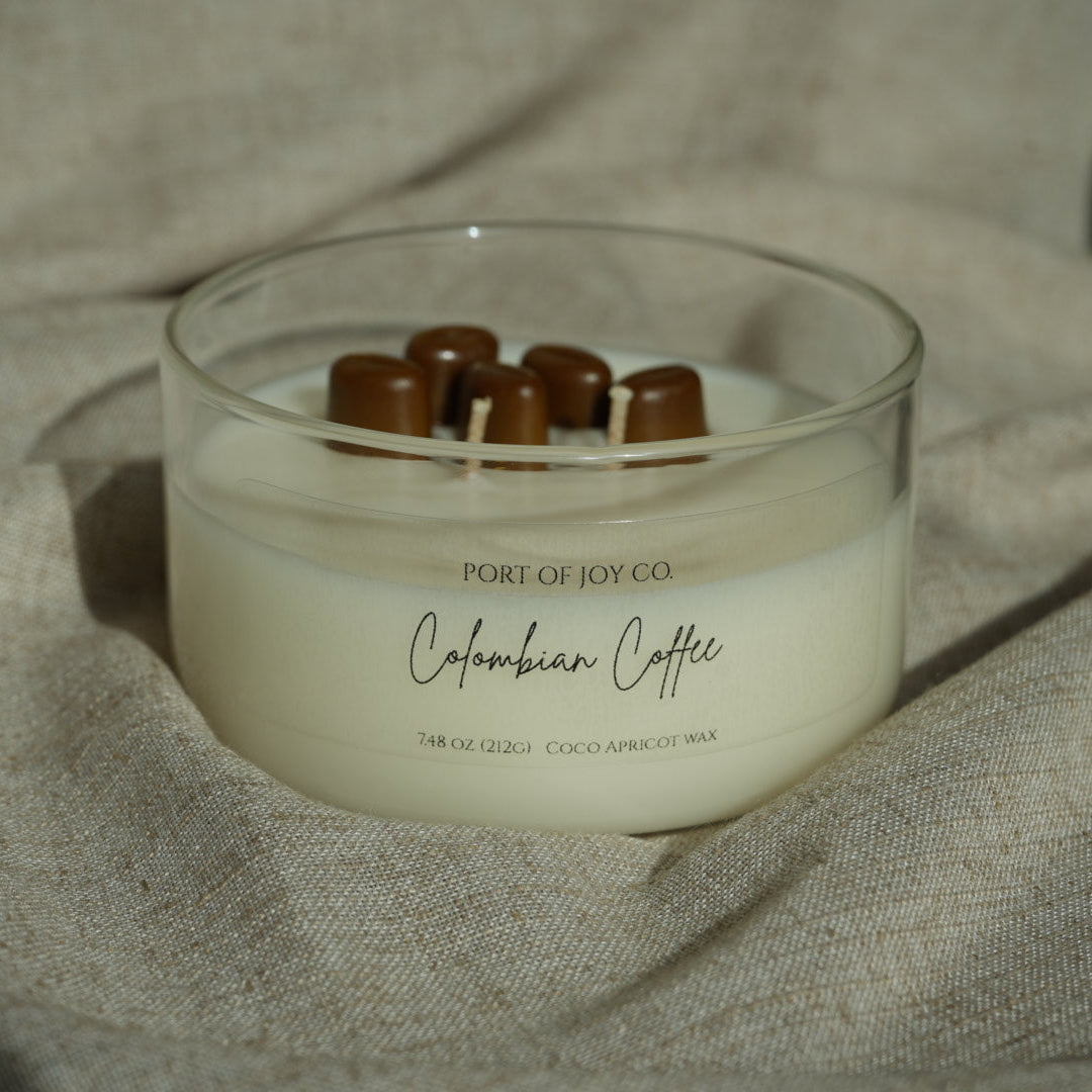 lifestyle photography of colombian coffee candle.