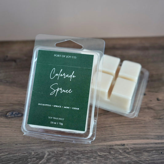 colorado spruce soy wax melt on table