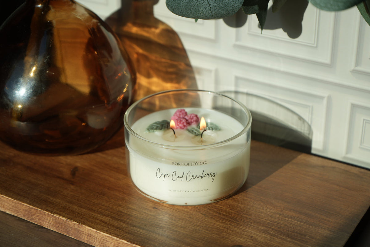 Cranberry scented candle with a cozy Cape Cod fall fragrance
