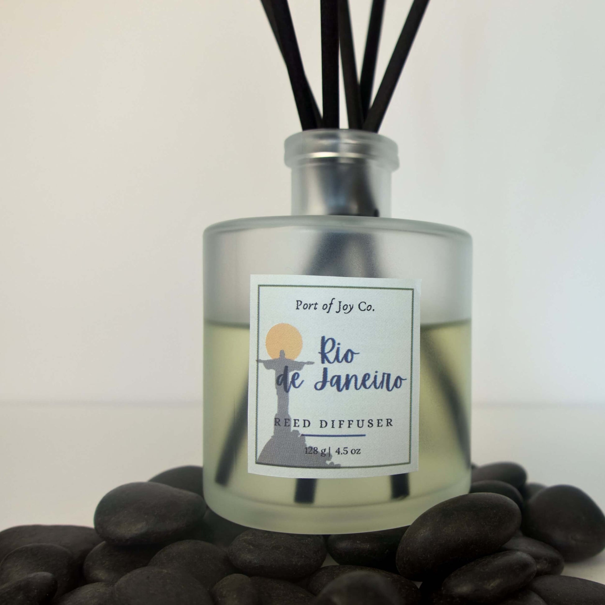 Reed diffuser labeled 'Rio de Janeiro' by Port of Joy Co. on a white background.
