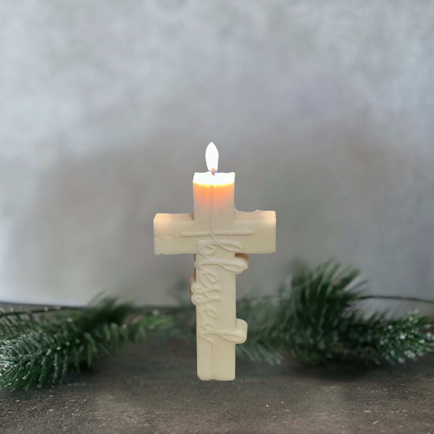 Cross pillar candle for first communion favor. handmade soy wax Christian gift for mom or friends