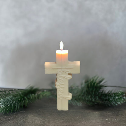 Cross pillar candle for first communion favor. handmade soy wax Christian gift for mom or friends