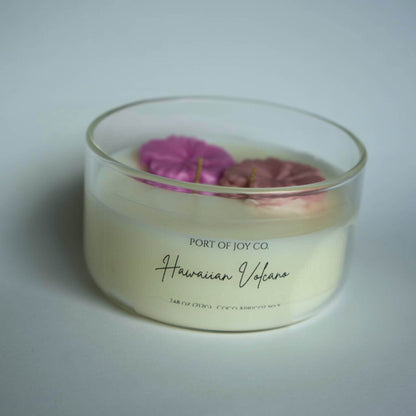 Tropical scented candle featuring fresh fruit, ocean air, and driftwood fragrance notes.