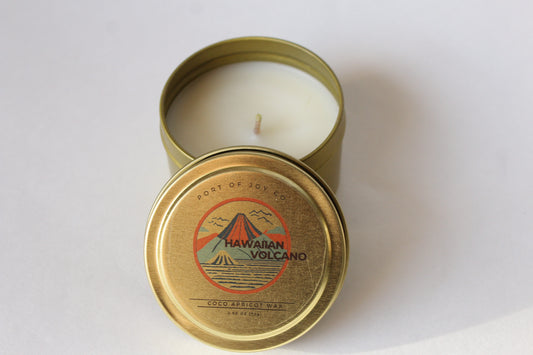 Coconut apricot wax candle inspired by lush Hawaiian greenery and coastal landscapes.