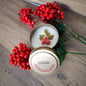 Cape Cod Cranberry travel-size candle in a golden tin, hand-poured with a festive holiday scent. a perfect eco-friendly stocking stuffer or small Christmas gift.