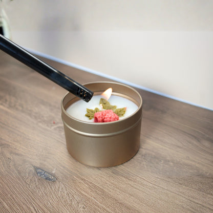 4 oz Cape Cod Cranberry scented candle in a minimalist tin, hand-poured with an eco-friendly holiday fragrance. A perfect travel-size gift for friends and family.