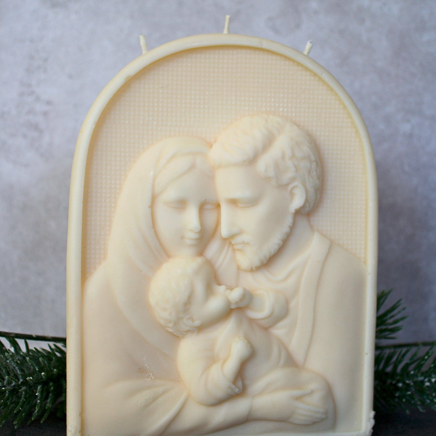 Port of Joy Holy Family candle — a handmade soy wax pillar candle, perfect holiday gift or thoughtful present for a friend.