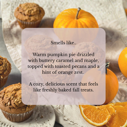 Port of Joy Pumpkin Caramel Crunch fall candle highlighting its rich scent notes of pumpkin, caramel, and maple — a cozy autumn fragrance on sale.