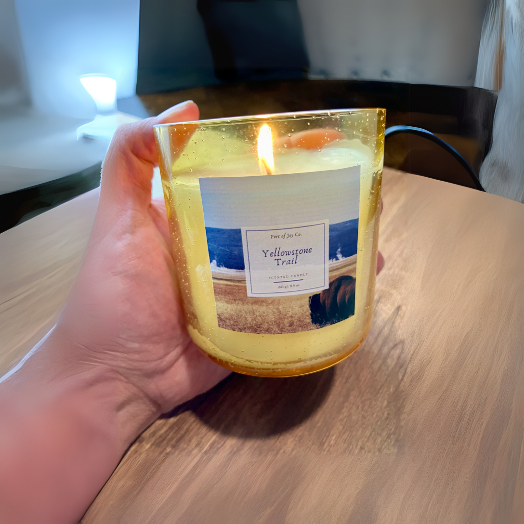 Eco-friendly Yellowstone Trail candle by Port of Joy, handmade travel gift