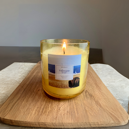 Hand-poured Yellowstone Trail candle, perfect nature lover travel gift.