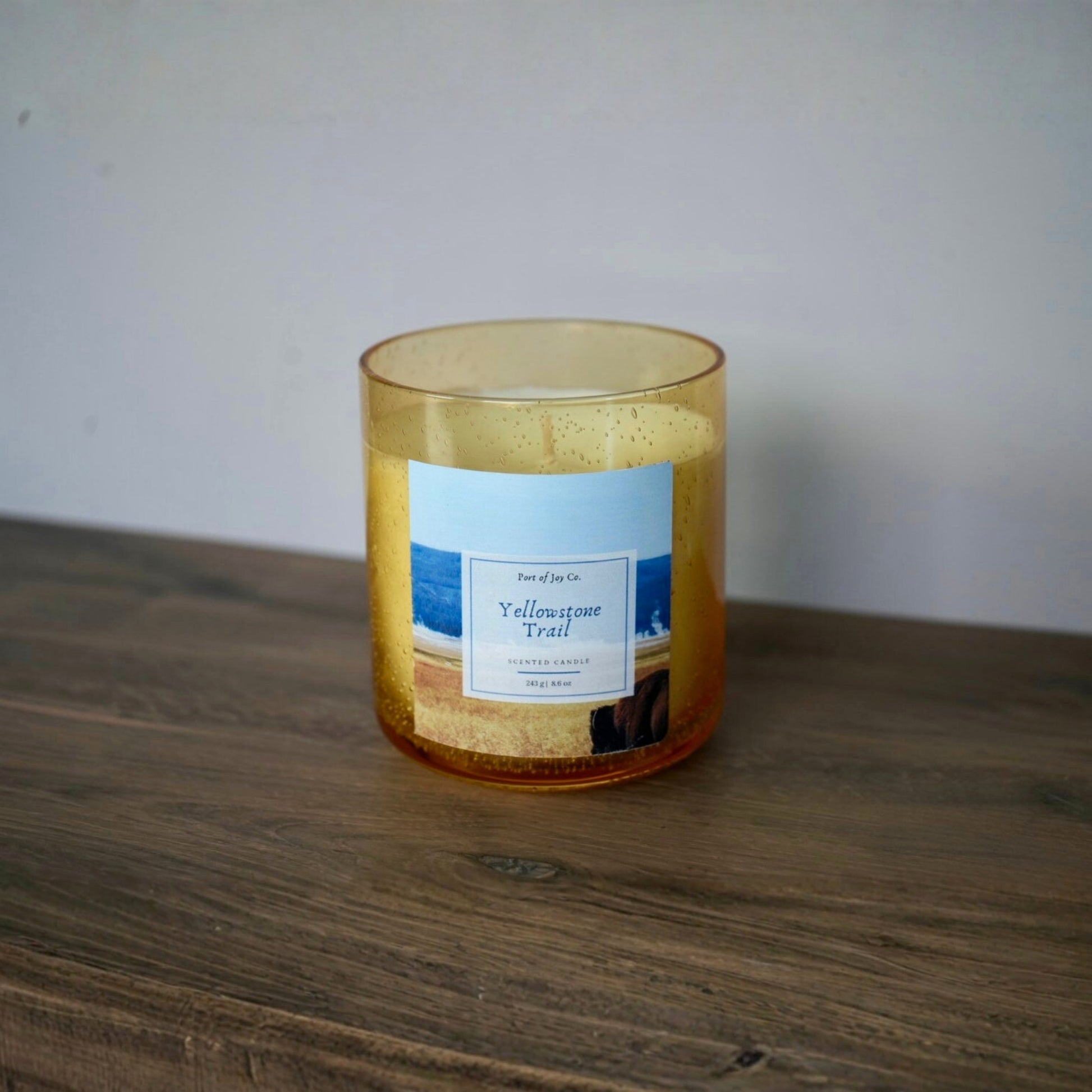 candle on table. labeled yellowstone trail 