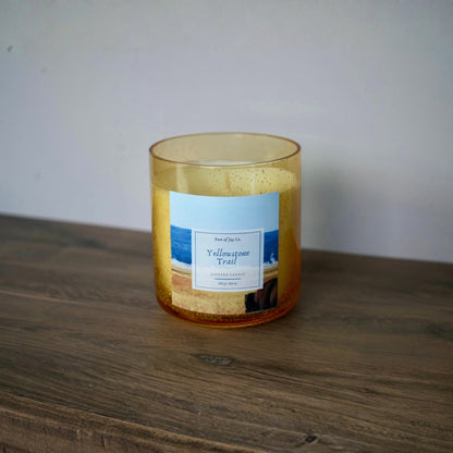 candle on table. labeled yellowstone trail 